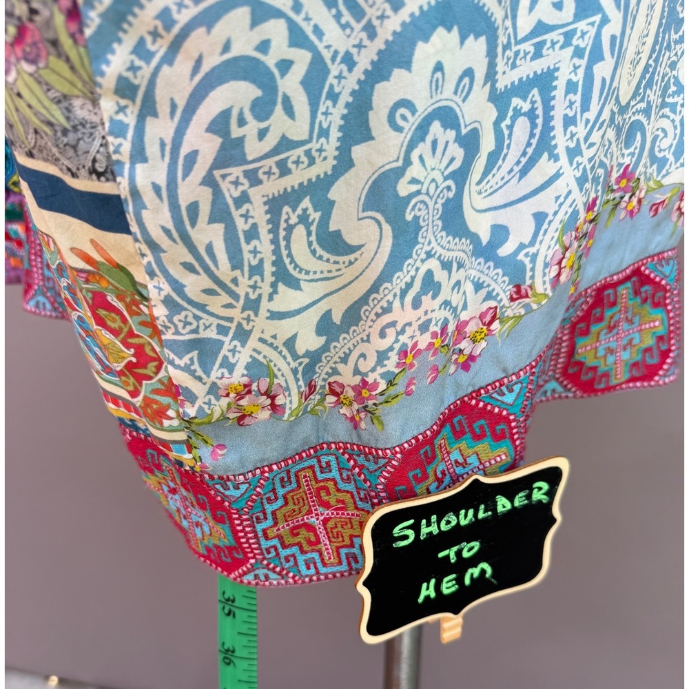 Silk Reversible Kimono Robe OS Multi Floral Paisley Butterfly Boho Festival Wrap - Picture 16 of 16